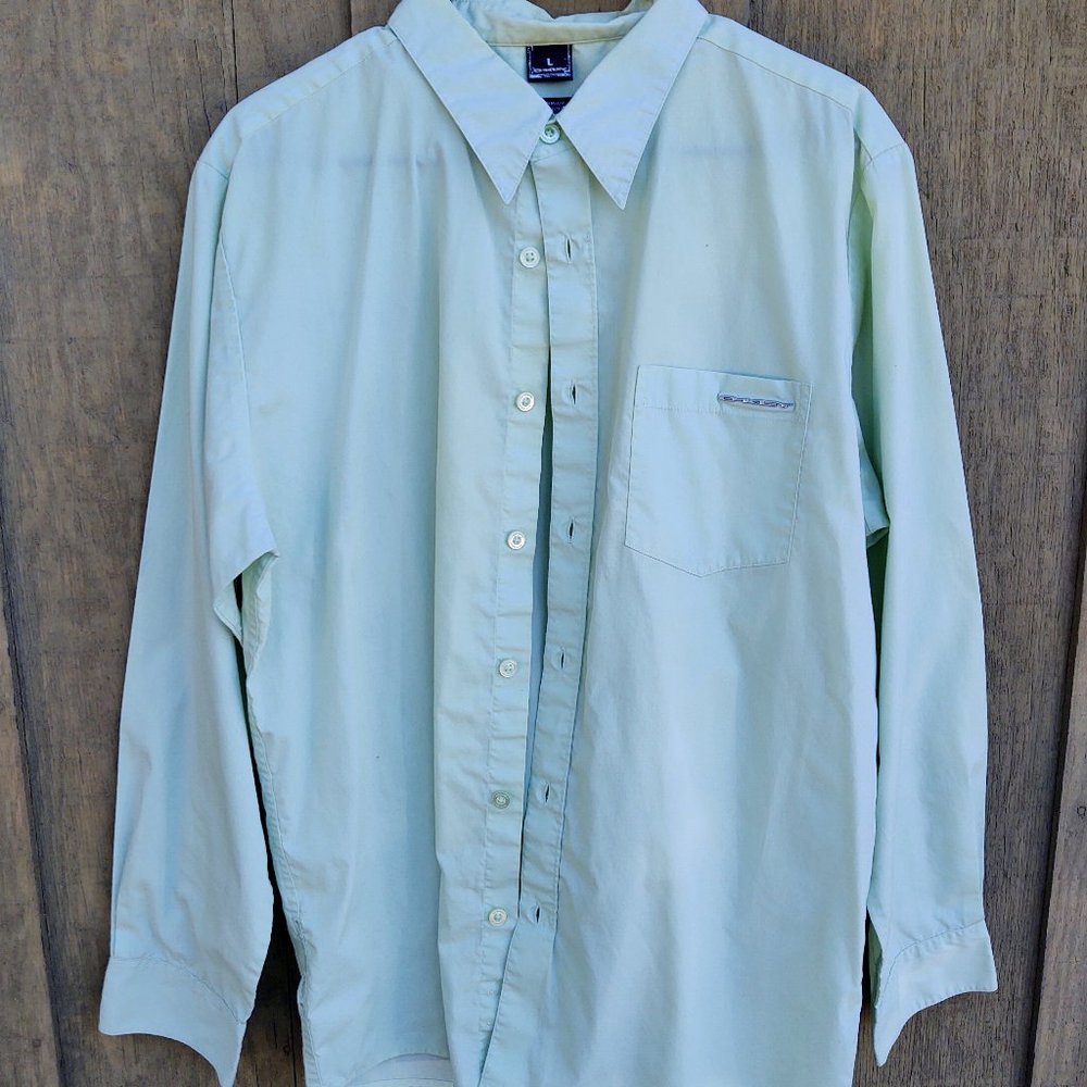 OAKLEY Men’s Large Long-Sleeve 65/35% Dress Shirt Light-Green w/Pocket Medallion